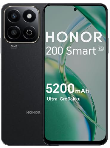 HONOR 200 Smart 5G Smartphone, Android Mobile Phones Without Contract (5200mAh, IP64, 6.8 Zoll 120Hz Display, 256GB / 4GB RAM, 50MP+2MP, Dual SIM, NFC), Midnight Black