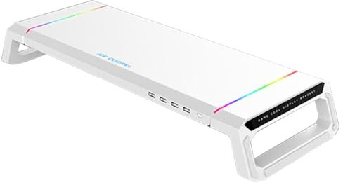 Supporto da scrivania per laptop con cassetto, supporto per monitor da scrivania, supporto ergonomico per monitor per computer, luci di gioco RGB con 4 porte hub USB 3.0 Supporto per stampante per PC
