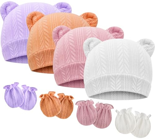 DRESHOW Newborn Baby Beanie Hat and Gloves Baby Girl Beanie