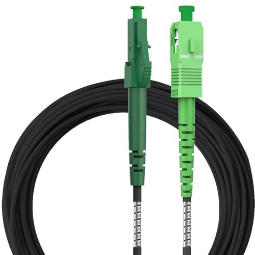 LovYiu Gepanzerte Glasfaserkabel LC APC auf SC APC 10M, LWL Patchkabel Singlemode Simplex 9/125μm FTTH Lichtwellenleiter LSZH, Schwarz, 10 Meter