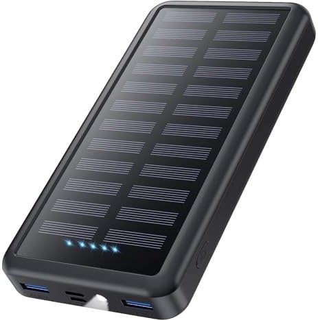 Batterie Externe 26800mAh, Solaire Power Bank USB C 15W PD 3.0A Charge Rapide, 3 Sorties 3 Entrées Chargeur Solaire avec LED Lampe de Poche Batterie Portable Compatible avec iPhone/Samsung etc
