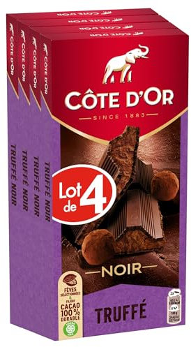 CÔTE D'OR - 4 Tablettes Côte d'Or Chocolat Noir Fourrage Truffe 190g - Chocolat Noir et Fourrage Truffe - Lot de Tablettes de Chocolat - Lot de 4x190g