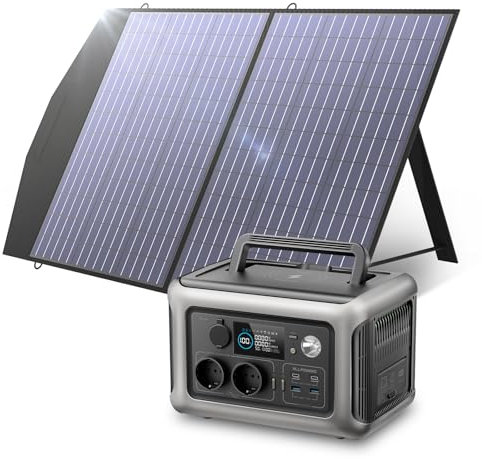 ALLPOWERS R600 générateur solaire avec panneaux solaire pliables de 100W, 299Wh batterie LiFeP04, Chargement rapide sans fil 15W, fonction UPS, Entrée maximale de 400W, camping, extérieur, jardin