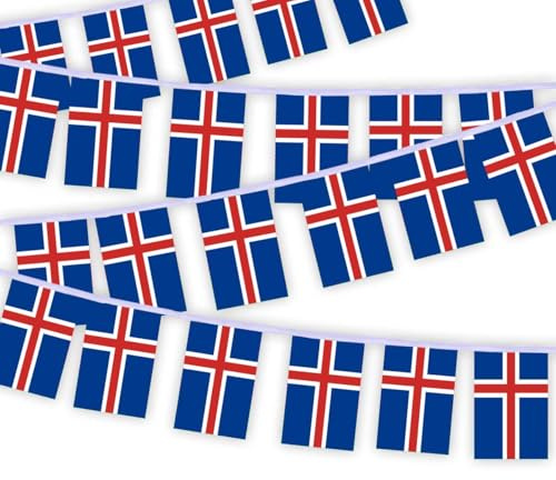 30 Stück Island Flaggenkette Fahnen, 10 Meter Isländisch Rechteck Seilfahnen, dekorative Banner verwendet, um Innenhöfe zu schmücken String Iceland