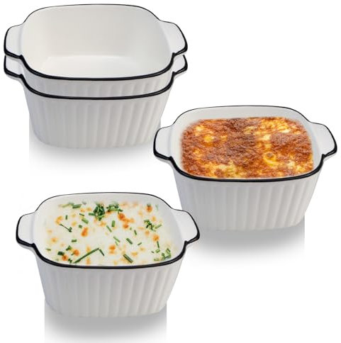 WPPQWP Kleine Auflaufform Keramikm, 4er Set Mini Auflaufformen für Heißluftfritteuse, Backofen, Mikrowellenherd, 14,5 x 11,5 x 5,5cm