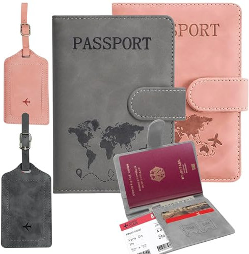 UptVin 2 Pezzi Porta Passaporto, Porta Passaporto da Viaggio con Etichette per Bagagli Custodia Passaporto Passaporto Personalizzato per Passaporti, Carte di Credito, Documenti di Viaggio