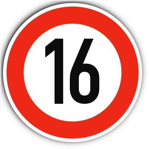 Aufkleber: ⌀ 300 mm, 1 Stück - StVO Verkehrszeichen Z-274 rot/weiß - maximale Geschwindigkeit/Höchstgeschwindigkeit - 16 km/h