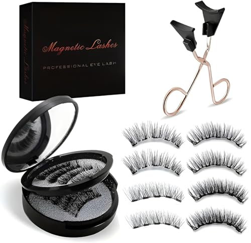 Magnetic Eyelashes, Reusable Magnetic Eyelashes with Applicator Natural Look, No Glue/Eyeliner Needed, 2 Styles False Eyelashes Kit Easy to Wear & Remove All-Day Comfort (2 Pairs)