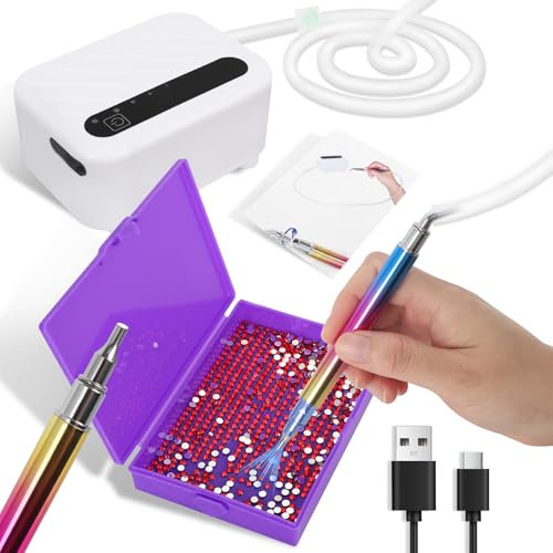 Bindokun Diamond Painting Stift Elektrisch, E Painter Diamant Painting Stift mit Integrierter Vakuum-Pumpe, Diamond Painting Zubehör Stift zum Setzen von AB-Steinen(bis ca. Ø 0,5 cm an) ohne Wachs