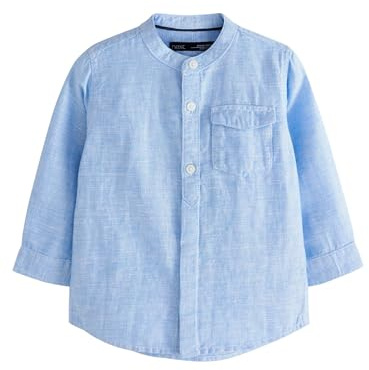 NEXT Jungen Standard Hemd aus Leinenmischgewebe mit Grandadkragen Blau 80-86