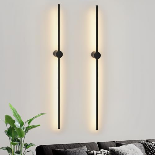 ZMH 2er LED Wandleuchte Innen Wandlampe - Flurlampe Schwarz Lang 100CM Wohnzimmerlampe Modern Design 3000K Warmweiß Schwenkbar Treppenhauslampe für Schlafzimmer Wohnzimmer Flur Arbeitszimmer