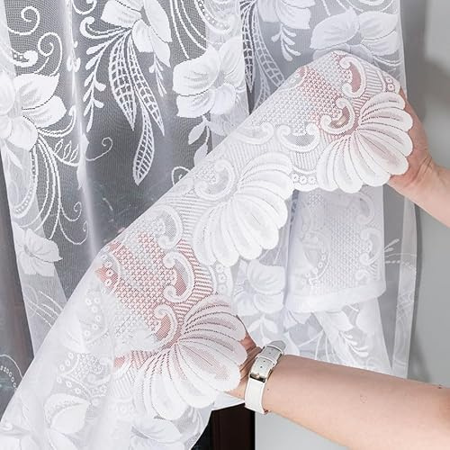 Gardinen Vorhangen Weiß Jacquard 300x150 cm (BxH) Bulterina Gardine Mit Kräuselband Fertig Zum Aufhängen Waschbar