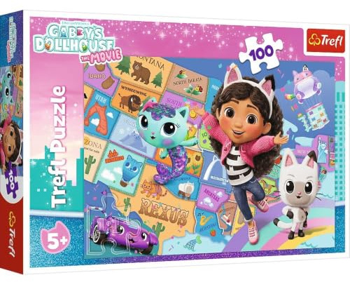 Trefl -Puzzle 100 Teile Freundschaft im Katzenhäuschen Gabby's Dollhouse 5+ | Fördert Konzentration und Beobachtungsgabe, hohe Qualität, detailreiches Puzzle, farbenfrohes Puzzle für Kinder