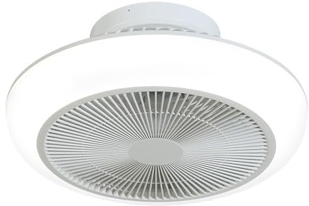 Sulion - Ventilador de Techo UFO SLM – Motor DC, Luz LED 44W Regulable, 6 Velocidades, 4400lm, Función Memoria, Silencioso, Palas Blancas Ocultas, Diseño Compacto, Blanco Mate