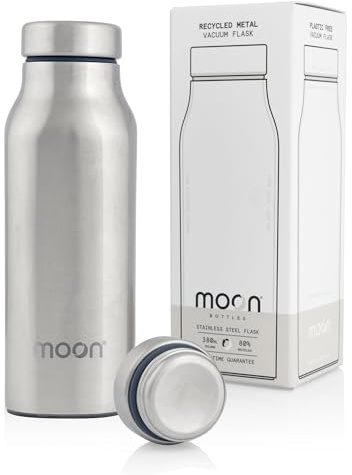 Moon Bottles - Non-Plastic, Recycled Stainless Steel Water Flasks for Hot and Cold Drinks - Insulated Metal Vacuum Drink Flask - BPA & Lead Free - Non Toxic, Reusable, UK Company (380ml, Navy Blue)