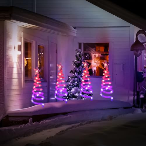 SWTHM Spirale Weihnachtsbaum-Weglichter, 4 Stück, Weihnachtsdekoration, Baum-Gehwege, Lichter mit 60 LED-Perlen, App/Fernbedienung, Dual-Steuerung, 80 Modi, 120 V, Plug-In für Festival, Außen- und