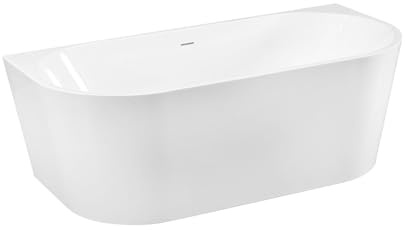 Belvit Bañera semiindependiente de 170 x 80 cm en el centro, bañera acrílica con desagüe central y patas de pie, bañera de pie moderna, color blanco