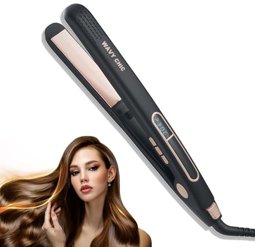 WavyChic Ionic Hair Straighteners for Women, 2 in 1 Straightener and Curler | LED Display & Adjustable Temp, Anti-Frizz Negative Ion Tech, 30S Rapid Heat, 2m 360 Swivel Cord for Salon Smooth Shine