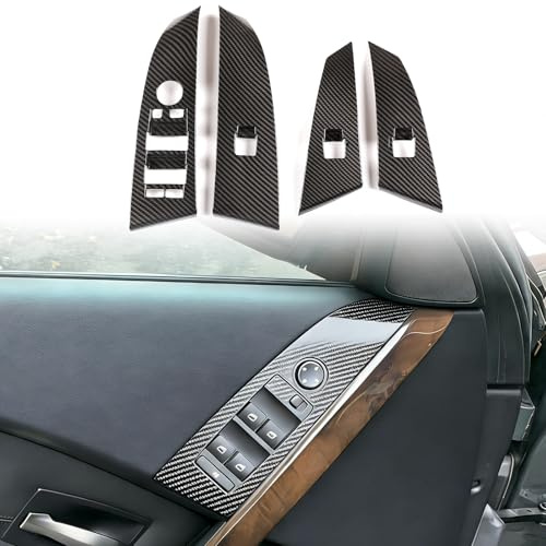 METYOUCAR Interieur Tür Fensterheber Schalter Panel Zierleisten Abdeckung Kits für @B&M&W 5er E60 E61 2004-2006 Türgriff Fensterheber Rahmen Abdeckung Zierleisten Zubehör (ABS-Kohlefaser)