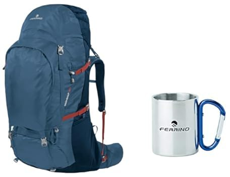 Ferrino Set Trekking: Zaino Transalp 100L Blu Unisex + Tazza con Moschettone Grigio 300ml 7x8cm