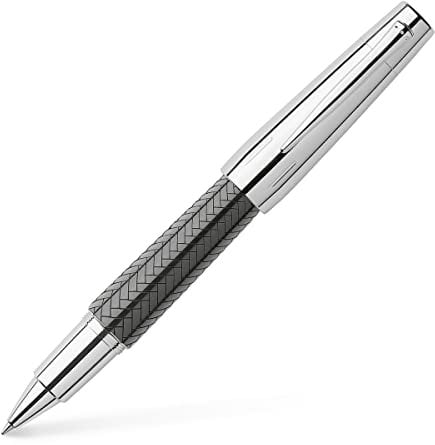 Faber-Castell 148245 - Tintenroller e-motion Edelharz Parkett, inklusive Geschenkverpackung, Metallspitze: M, Schaftfarbe: schwarz / silber