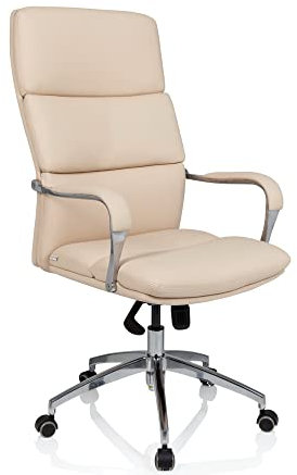 hjh OFFICE 600720 Bürostuhl Chefsessel BRUNELLO 20 Kunstleder beige dick gepolstert und solide Einstellmöglichkeiten, hohe Rückenlehne, Schreibtischstuhl ergonomisch, Büro Sessel, Drehstuhl, XXL Chefsessel
