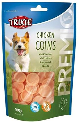 TRIXIE Hundeleckerli Premio Chicken Coins 100 g – Friandises de qualité supérieure pour Chiens sans Gluten – sans céréales ni Sucre, récompense savoureuse pour l'entraînement et la Maison