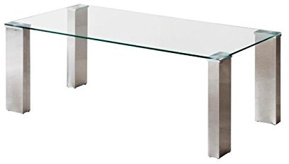 Homely - Mesa de Centro Karina con Tapa de Cristal Templado y Patas de Acero