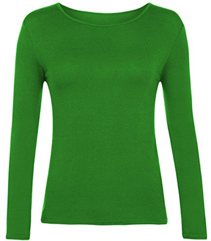 Women Long Sleeve T-Shirt Top Basic Casual Plain Stretch Vest Body Blouse Tee Layering, M/L 12-14, Jade Green