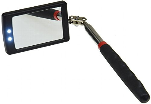 E-Com24 Teleskopspiegel Gross mit LED Beleuchtung, 28-88cm Gesamtlänge, 65x40mm Spiegel, Wandmontage, Spiegel, Gross
