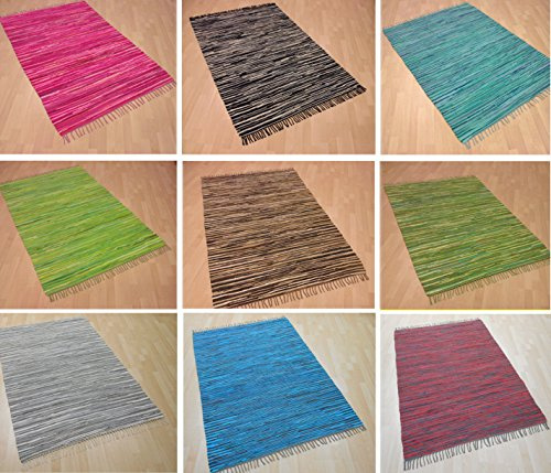 MB Warenhandel24 Handwebteppich Fleckerlteppich Flickenteppich gestreift 100% Baumwolle Handweb Teppich Fleckerl Waschbar NEU (ANTHRAZIT/TÜRKIS gestreift, ca. 70x250 cm)