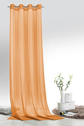 Fashion&Joy - 1 Paar Ösenschals Voile einfarbig orange transparent Vorhänge Typ418
