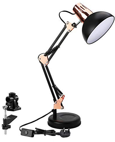 Powerking Swing Arm LED Desk Lamp, Adjustable Architect Task Lamp Classic Desk Lamp with Clamp On Desk Lamps for Home Dorm Office Reading Gold Black(Bulb is not incluede