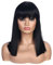 FALAMKA Schwarze Perücke mit Pony Bob Damen Perücke Lang Synthetische Black Wig Natürliche Party