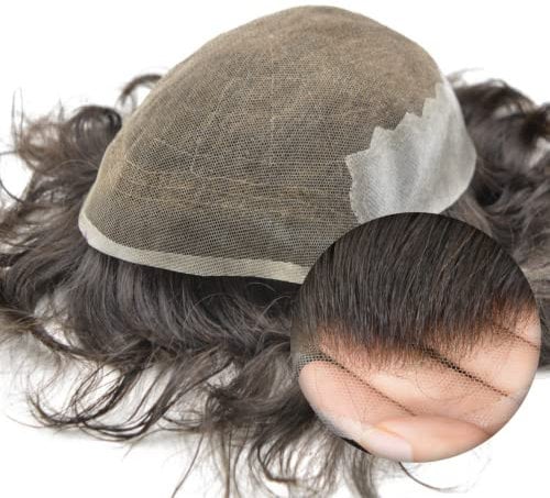 Hairnotion Echthaar französische Spitze Haut Basisgröße 8 “X 10” Toupet für Männer Schwarz 1b # Perücken Echthaar Männer