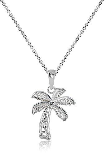 Sterling Silver Polished Palm Tree Summer Filigree Pendant Necklace
