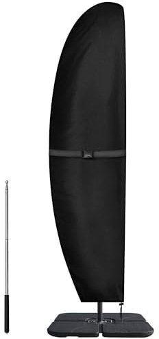 Dokon Ampelschirm Schutzhülle Wasserdicht, Gartenschirm Hülle für Ø 3m/4m, Winterfest Anti-UV Sonnenschirm Abdeckung mit Stab, Abdeckhauben für Marktschirm mit Reißverschluss - 265x40/70/50cm