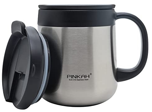 PINKAH 16OZ 470ML Stainless Steel Insulated Coffee Mug with Handle, Double Wall Vacuum Travel Mug with two lids…