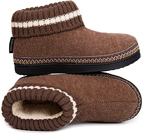 EverFoams Women's Bootie Slippers Non-slip Comfy Winter Indoor House Shoes with Knitted Collar Brown, 5 UK