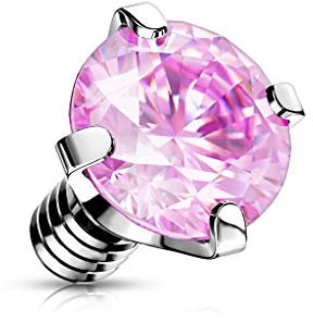 Paula & Fritz® Aufsatz-Dermal Anchor 4 mm Zirkonia pink 316L Chirurgenstahl 1,2 mm Gewinde Haut-Anker Skin Diver Implantat Kugel