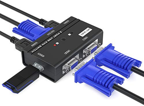 MT-VIKI VGA KVM Switch 2 Port VGA KVM Umschalter für Tastatur Maus USB-Lautsprecher inklusive KVM-Kabel PC an einem Monitor