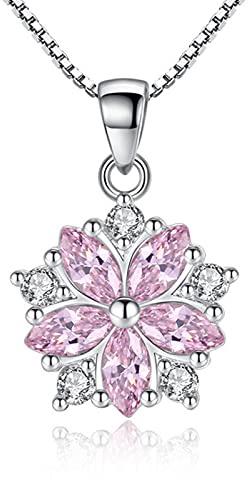 HCMA ANENJERY 925 Sterling Silber Rosa Kristall Zirkon Kirschblüte Blume Kette Halskette Für Frauen Mädchen Halsband S-N223
