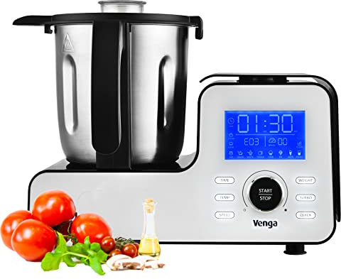 Venga! Robot da Cucina Multifunzione, Formato Compatto, 10 Programmi, con Bilancia e Ricettario, 1500 W, Bianco/Nero, VG HA 3000