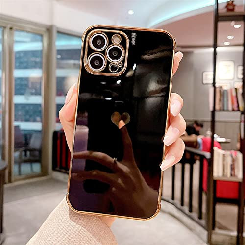 Emlivi Kompatibel mit iPhone 12 Hülle, Cute Herz Mädchen Weich Silikon TPU Galvanisierte Handyhülle, Süß Seite Muster Ultra Dünn Stoßfeste Schutzhülle Bumper Case Kompatibel mit iPhone 12, Schwarz