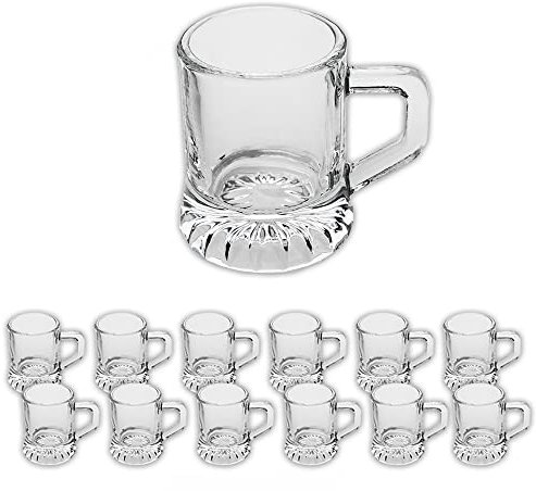 12er-Set Schnapsglas mit Henkel, klare Shotgläser 2-3cl, universell einsetzbare Likörgläser, Aperitif-Gläser, Dessertgläser, Eierlikör-Gläser ideal für Partys, Ramazzotti, Jägermeister (Transparent)