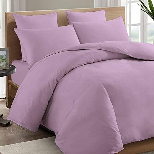 Pizuna Bettwäsche 140x200 + 70x90 Baumwolle Neues Lila 600 Fadenzahl | 100% Langstaple Baumwolle Bettbezug und Kissenbezug, Mako Satin 2-Teilig Bettwäscheset 140x200 + 70x90 Neues Lila Mako Satin