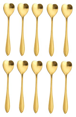 20 cucchiaini da caffè in acciaio inox, creativi, per zucchero, mescolare, gelato, torta, cucchiaino da tè, cucchiaini a forma di cuore, colore: oro