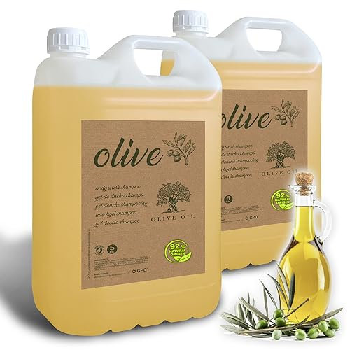 GPQ - Gel/Shampoo 2in1 OLIVE | 2 Kanister x 5 L. | Hotel-Annehmlichkeiten | 92% Natural Origin | Mit Olivenöl, Mit Conditioner, ohne Parabene | Hotel, B&B, Landhaus, Kreuzfahrt, Gym | Made in UE