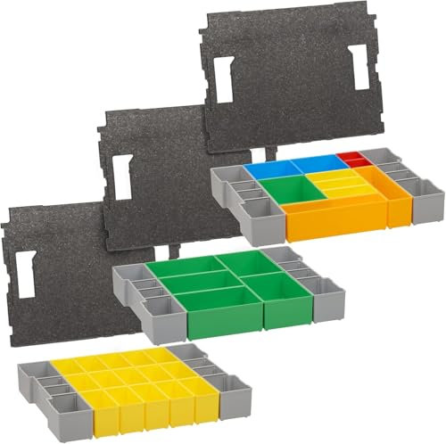Bosch Sortimo L-Boxx Einlagen | 3er Set Werkzeugkoffer Einlagen für LBoxx altes Modell inkl. Einsatz B3, D3 und H3 mit Deckelpolster | Sortierkasten für Werkzeugkoffer | nur für alte L-BOXX