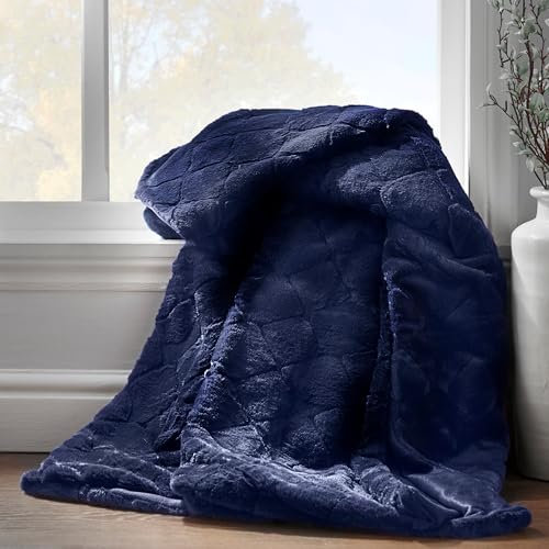 Catherine Lansfield Downstairs Living Cosy Diamond Soft 130x170cm Blanket Throw Navy